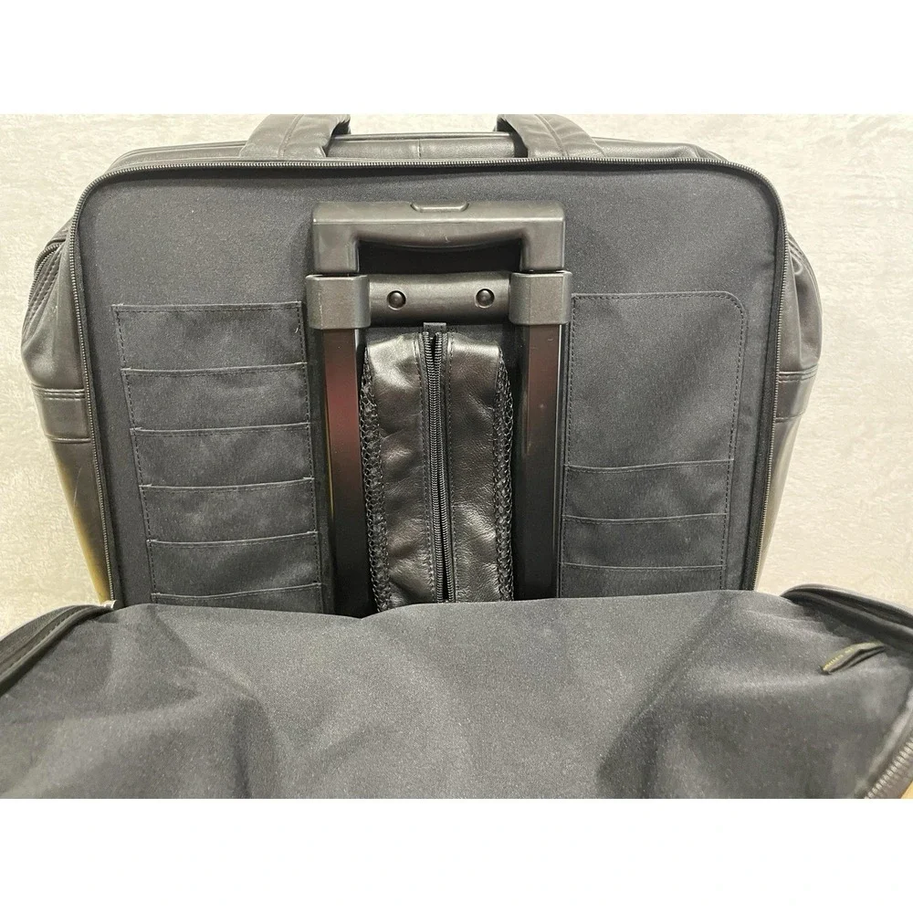Levenger Evanger Leather Rolling Briefcase Laptop Bag Wheels Telescoping Handle